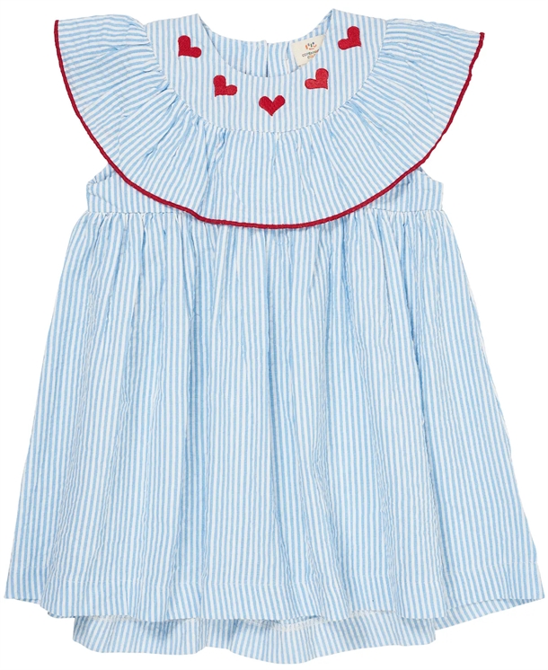 Copenhagen Colors Kjole - Sky Blue M Cream Stripe - Hjerter